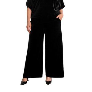 SYMPLI- Savvy Black Velvet Wide Leg Trouser with Tie - Plus Sizes